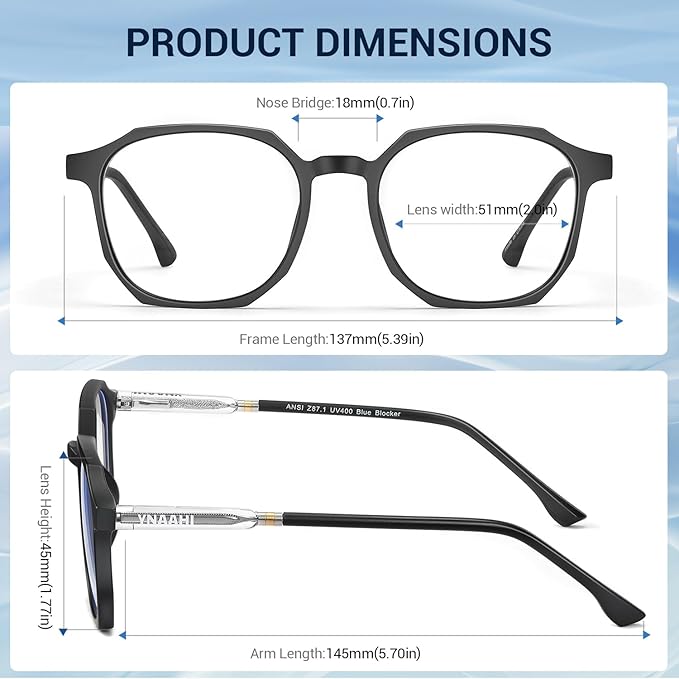 Blue Light Glasses for Men Women, 99% Blue Light Blocker, UV Protection. Ideal for Computer Use, Gaming, Reading.