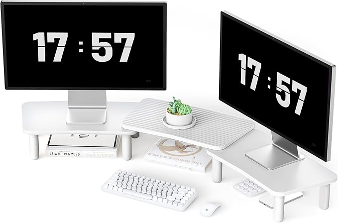 Dual Monitor Stand For Desk,Adjustable Height Long Wood Computer Riser For Computer,Laptop,Printer,TV,White