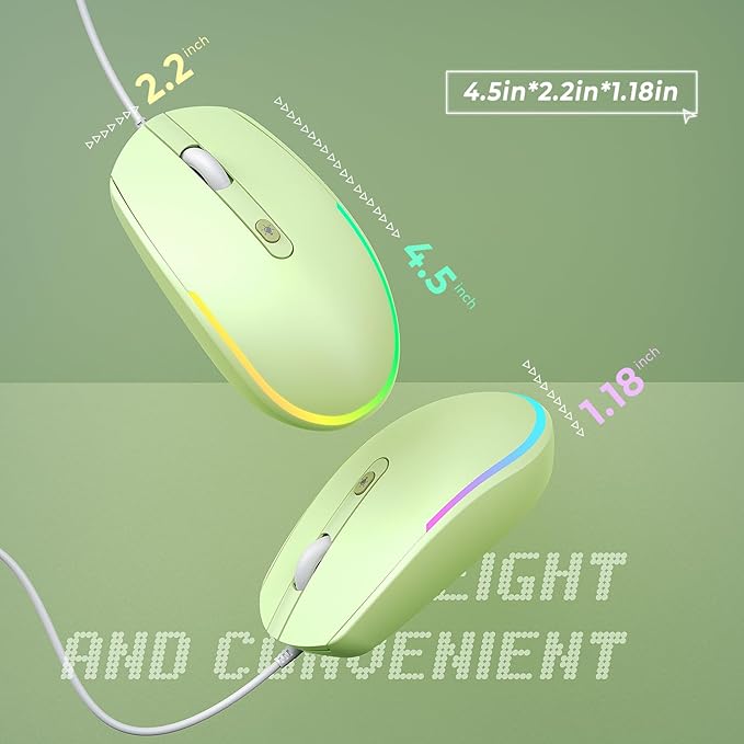 seenda Wired Mouse - USB Computer Mice Wired with RGB Backlit Optical LED Mouse with Attached USB Cord for Laptops Notebooks Chromebook - Green