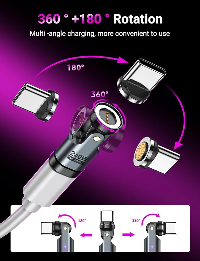 USB C Magnetic Adapter PD 240W(3Pack), 9PIN USB C 90 Degree Adapter/C Right Angle Adapter/180 Degree C Connector/C to C Adapters for 1Phone 17/16/15, Ma-Book Pro/1Pad Series, Samsung Galaxy Series