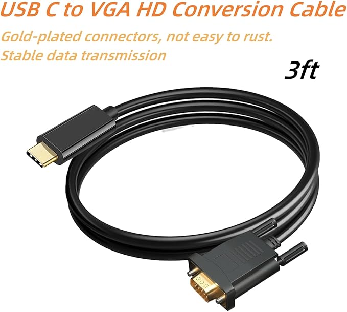 USB C to VGA Cable 3ft, VGA to USB C Cable for Monitor, Compatible with MacBook Pro/Air, iPad Pro, Phone, Laptop, Projector
