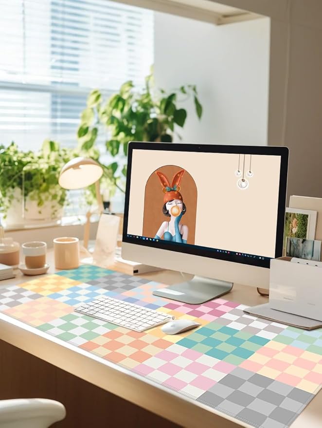 Baziabbo Checkered Desk Mat,XXL Extended Big Mouse Pad,Gaming Mousepad with Stitched Edge,Non-Slip Rubber Base Keyboard Desk Pad for Home Office Study Game