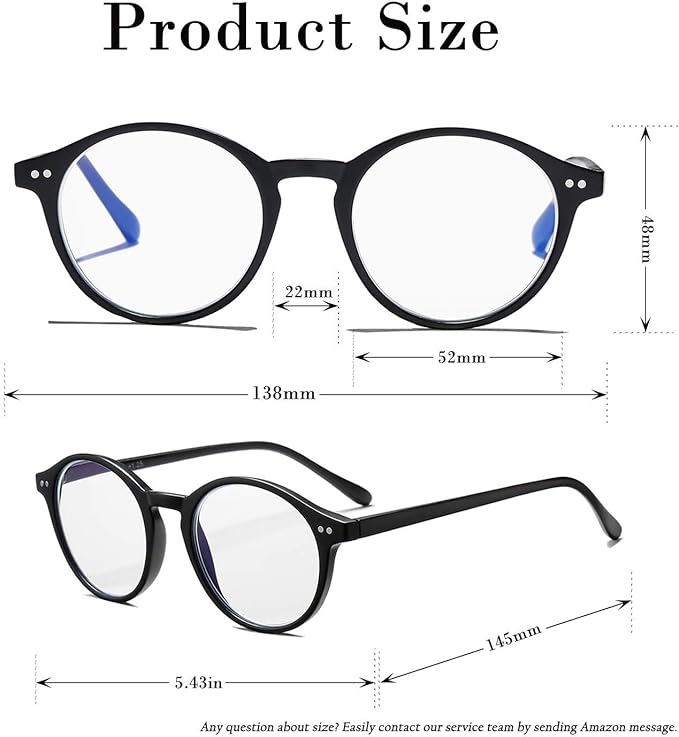 HJSTES Vintage Blue Light Glasses for Women Men Round Bluelight Blocking Glasses Thick TR90 Frame Eyeglasses