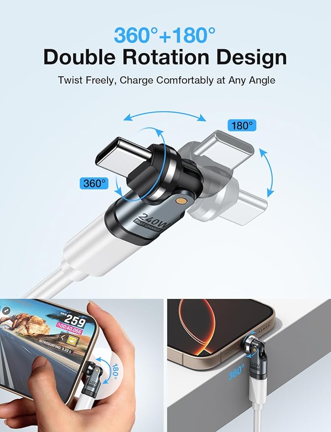 USB C Adapter [2-Pack], PD 240W USB C 90 Degree Adapter, USB Type C Right Angle Adapter/360 & 180 Degree C to C Adapters for Phone 17/16/15, MacBook Pro/Pad Series, Samsung Galaxy, Tablet, Laptop