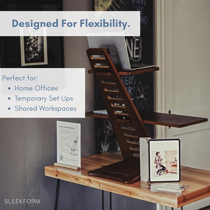 Sleekform Standing Desk Converter - Adjustable Height Sit to Stand Up Desk Riser, Workstation for Office or Home, Tabletop Wood Portable - Walnut