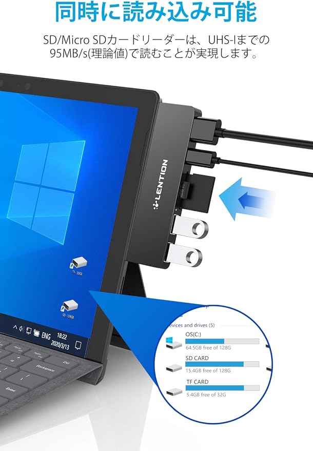 LENTION Surface Pro 7 USB C Hub Docking Station,6-in-1 Surface Pro 7 Hub,4K@60Hz USB C to HDMI Hub,SD&Micro SD Dual Card Reader Hub,2 USB 3.0 Hub,60W Type C Charging Port Hub(CS34,Black)