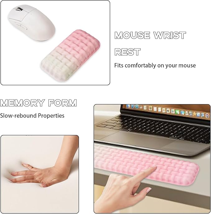Ergonomic Keyboard and Mouse Wrist Rest Set - Wrist Support for Mouse, Computer Wrist Cushion Combo, Soft Memory Foam Wrist Support for Keyboard, Laptop, Mac, Office, Work, Gaming