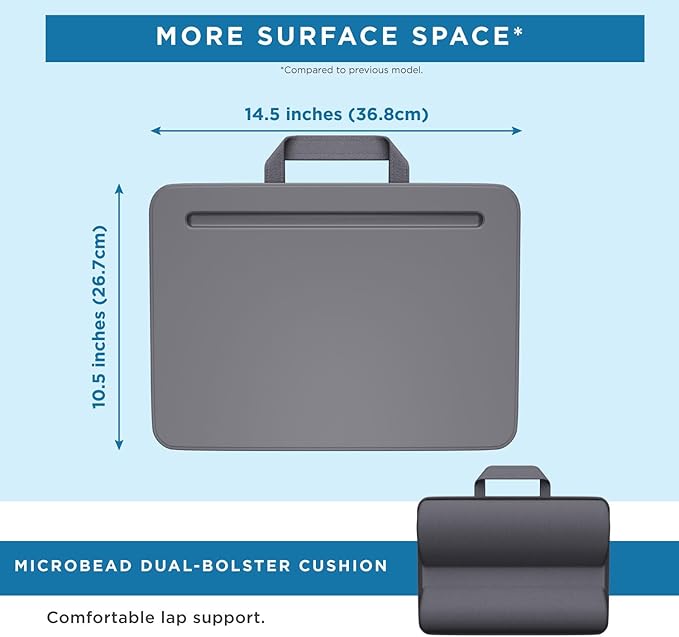 LAPGEAR Compact Lap Desk – Fits Up to 14″ Laptops – Charcoal – Style No. 43105