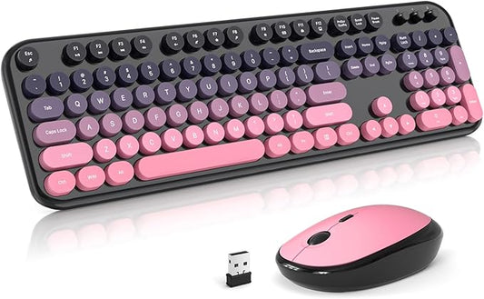 Wireless Keyboard Mouse Combo, Typewriter Full Size Keyboard with Number Pad and 2 in 1 USB Connected Mouse for PC Computer Laptop Desktop Windows 7 8 10 11 (Berry Pink)