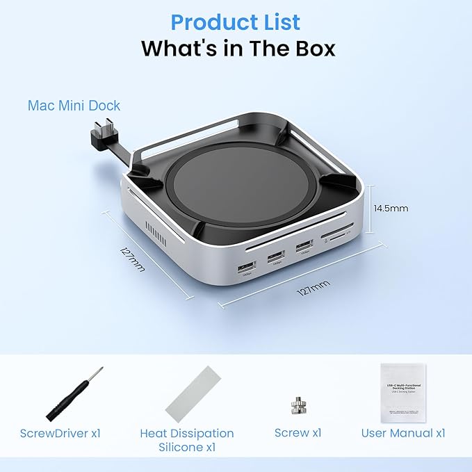 Mac mini M4 Docking Station with Display Port M.2 NVMe Enclosure, Mac mini M4 Dock Hub with 10Gbps UBS A USB C, SD TF Card Slots, 3.5mm Audio Jack