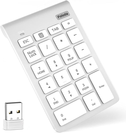 Foloda Wireless Number Pad, 10 Keys USB Keypad for Laptop, 22 Keys Extensions Numeric Numpad Computer Laptop Accessories for PC Desktop Surface Pro Notebook
