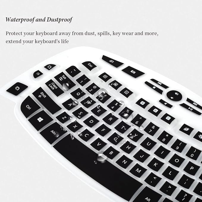Keyboard Cover for Logitech K350 MK550 MK570 Wireless Wave Keyboard, Logitech K350 MK550 MK570 Wireless Keyboard Accessories Protective Skin -Black