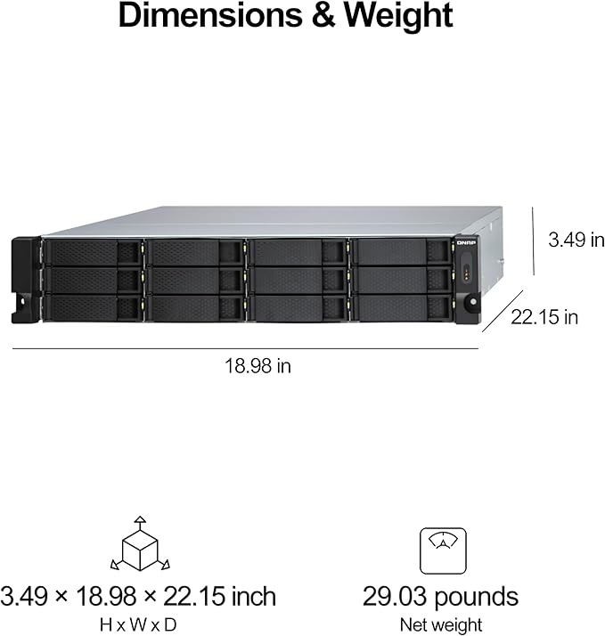 QNAP TL-R1200S-RP 12 Bay 2U Rackmount SATA 6Gbps JBOD Storage Enclosure with Redundant Power Supply. PCIe SATA Interface Card (QXP-1600eS) Included