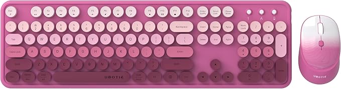 UBOTIE Colorful Computer Wireless Keyboards Mouse Combos, Typewriter Flexible Keys Office Full-Sized Keyboard, 2.4GHz Dropout-Free Connection and Optical Mouse (Rosy Gradient)
