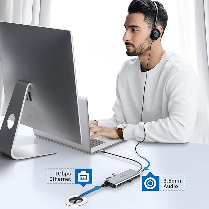 USB C Docking Station Dual Monitor, 14-in-1 Triple Display Dual 4K HDMI & VGA, 10Gbps Data Transfer, 100W PD, Gigabit Ethernet, SD/microSD Card Reader, Audio - USB-C Hub for Dell HP Lenovo MacBook