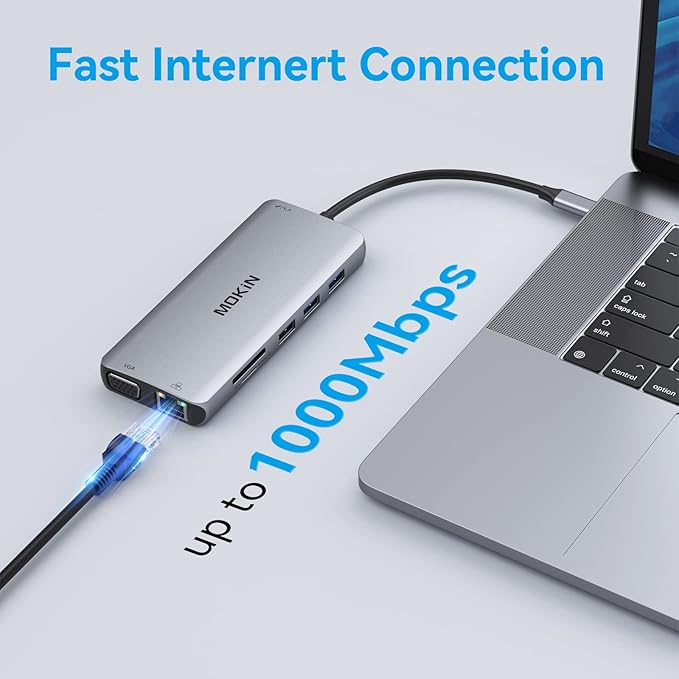 USB C Docking Station Dual Monitor, Dual HDMI Adapter 12 in 1 Triple Display USB C Hub with VGA, Gigabit Ethernet, 100W PD, 4 USB Ports, SD/TF