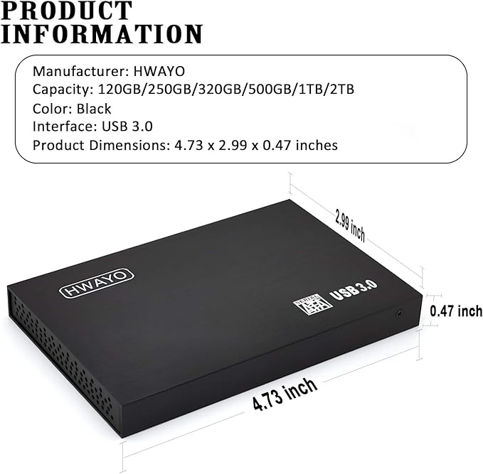 2.5'' 120GB Ultra Slim Portable External Hard Drive USB3.0 HDD Storage for PC/Desktop/Laptop/MacBook/Chromebook (Black)