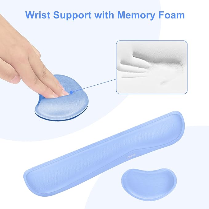 MOSISO Keyboard Mouse Pad Set, Gaming Mouse Pad&Keyboard Wrist Rest&Wrist Rest, Ergonomic Wristrests with Memory Foam Home Office Easy Typing Cushion Non-Slip Mousepad, Air Blue