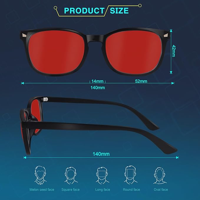 Red Lens Glasses Blue Light Glasses for Men Women - 99.9% Red Glasses Blue Light Blocking for Computer,Gaming,TV,Phone Screens - 2 Pair