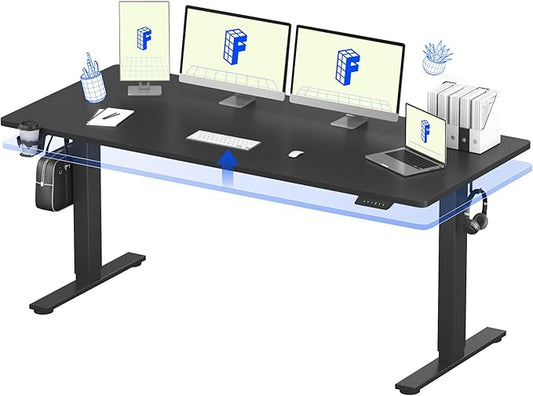 FLEXISPOT 71"×32" Large Electric Standing Desk for Office, Height Adjustable Sit Stand Desk with Cable Management & Cup Holder, for Commercial Use, Black Top (2 Packages)
