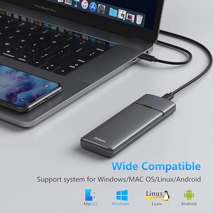 M.2 NVMe SATA SSD Enclosure Adapter Tool-Free,Sokiwi USB 3.2 Gen2 10Gbps External to USB PCI-E 6Gbps SATA M-Key / B+M Key, NVMe Reader Support UASP Trim for SSDs 2230/2242/2260/2280
