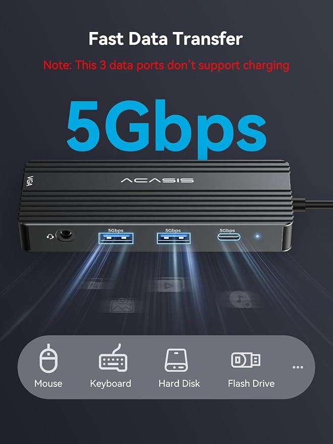 ACASIS USB C Docking Station Dual Monitors,8-in-1 Laptop Docking Station with Dual Monitor 2*HDMI +VGA +3 * 5G USB-A/C+3.5MM Audio+PD100W, Laptop Dock for Dell/HP/Lenovo ThinkPad（Black）