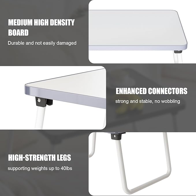 Lap Desks Laptop Tray for Bed or Couch,Portable Breakfast Serving Tray with Folding Legs,Foldable & Lightweight Mini Table, Laptop Stand for Working, Reading and Writing,White