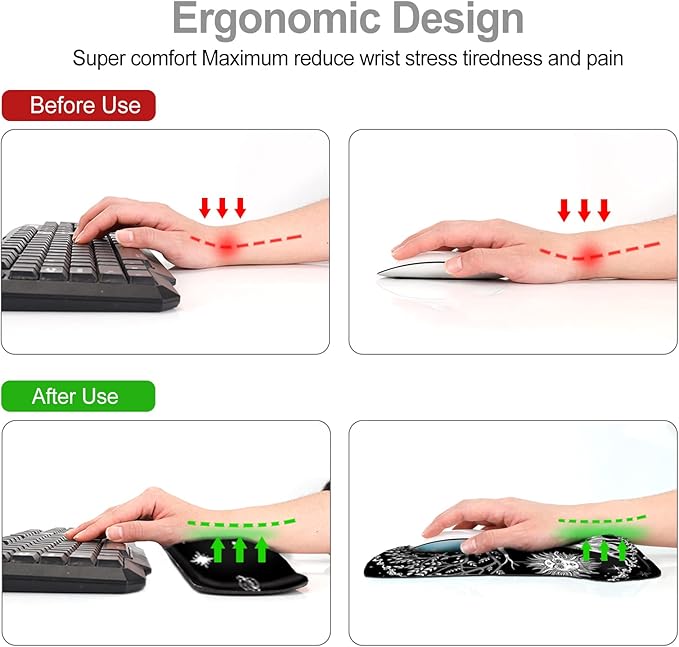 Keyboard Wrist Rest Mouse Pad Support, ToLuLu Gel Ergonomic Mouse Pads for Computer Laptop PC, Comfortable Durable Mousepad Keyboard Wrist Rests for Easy Typing Pain Relief, Moon & Sun