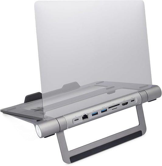 ClearClick 6-in-1 USB-C Portable Docking Station & Laptop Stand - 2X USB 3.0 Ports, HDMI, LAN Ethernet, SD Card Reader, MicroSD Card Reader, USB PD Charging