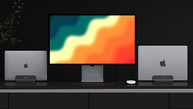 Aluminum Laptop Vertical Stand Organizer, Sturdy Laptop Computer Holder Desktop Stand Compatible with new Retina Apple MacBook Pro/Air/Neo, Mac mini & iPad Pro - Black
