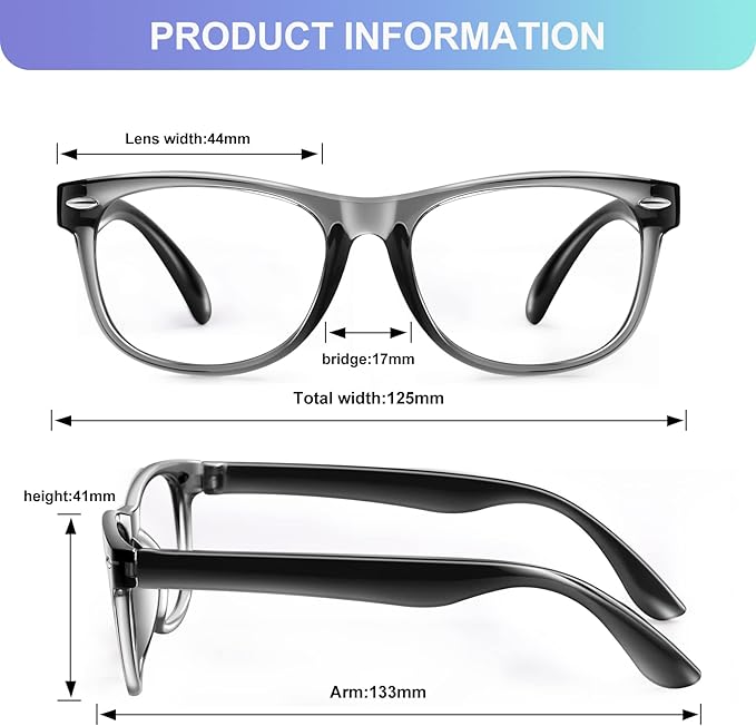 Okany Blue Light Glasses for Kids 3 Pack Blue Light Blocking Glasses for Teen Boys Girls Age 3-10,Computer Screen Gaming TV Phone Glasses Anti Glare,UV & Eye Strain (Grey Black+Pink Green+Blue)