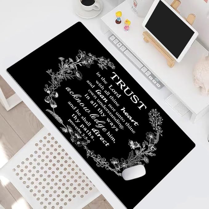 EOBTAIN Black and White Large Mouse Pad Bible Verse Keyboard Mat 31.5x15.7 Inch Scripture XXL Thin and Big Extended Desk Mat Smooth Non-Slip Rubber Mousepad Relaxing Spiritual Desk Accessories