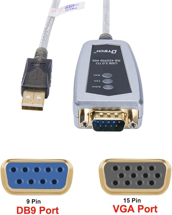 DTECH 6 Feet USB to RS422 RS485 Serial Port Converter Adapter Cable with FTDI Chip Supports Windows 11 10 8 7 XP Mac