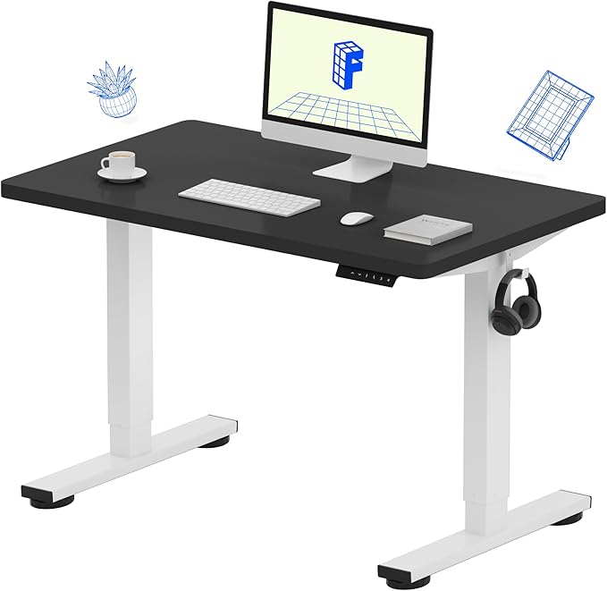 FLEXISPOT EN1 One-Piece Standing Desk with 1-Inch Thick Seamless Desktop, 40"x24" Electric Height Adjustable Desk for Home Office, Multi-Monitor Setups & Easy Assembly, Black