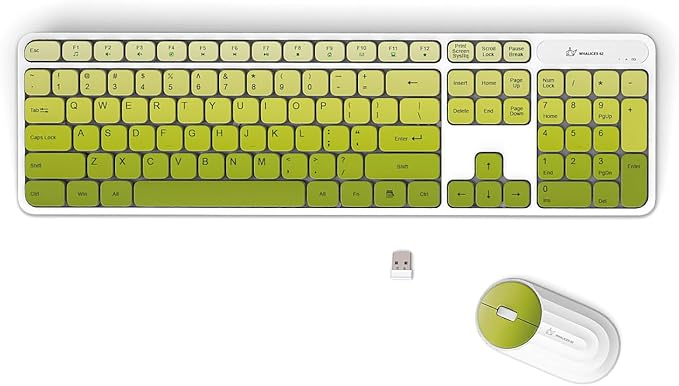Wireless Keyboard and Mouse Combo - 2.4G Wireless, Rechargeable, Quiet, Cute Colorful, Full-Sized, 3 DPI Adjustable Mouse, for Computer, Laptop, PC, Desktop(Green)