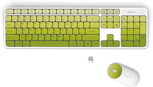 Wireless Keyboard and Mouse Combo - 2.4G Wireless, Rechargeable, Quiet, Cute Colorful, Full-Sized, 3 DPI Adjustable Mouse, for Computer, Laptop, PC, Desktop(Green)