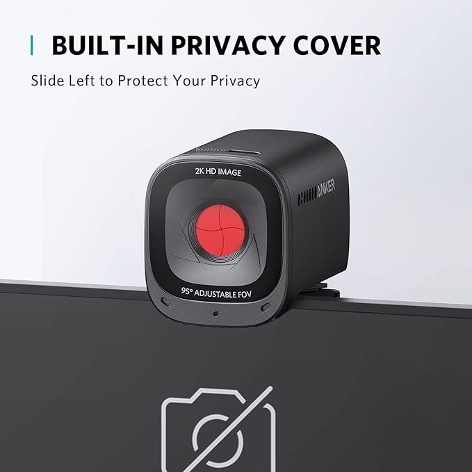 Anker PowerConf C200 2K Webcam for PC/Laptop/Mac, Computer Camera, Low-Light Correction, AI-Noise Canceling Mics, Adjustable Field of View, Built-in Privacy Cover, Stereo Mics, for Meeting