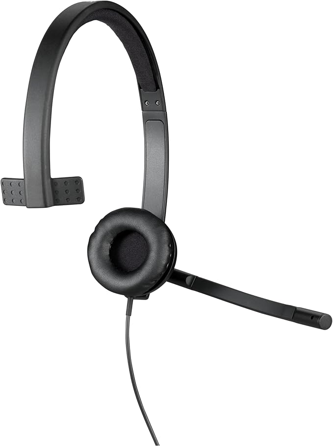 Logitech H570e Wired Headset, Mono Headphones with Noise-Cancelling Microphone, USB, In-Line Controls with Mute Button, Indicator LED, PC/Mac/Laptop - Black