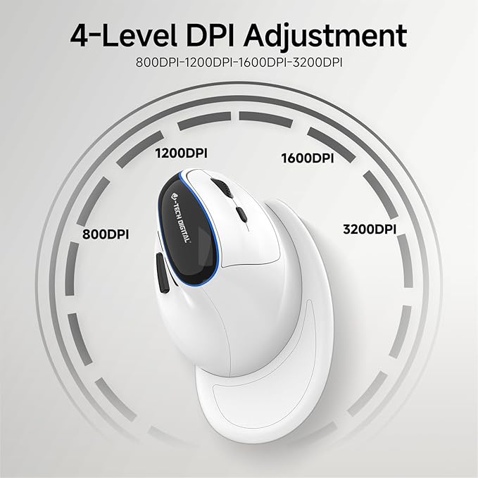 J-Tech Digital Vertical Ergonomic Wireless Mouse – Bluetooth Dual Mode + USB Dongle, Rechargeable, 2.4GHz, Adjustable DPI 3200, for Laptop, Desktop, PC, Mac [V638W]