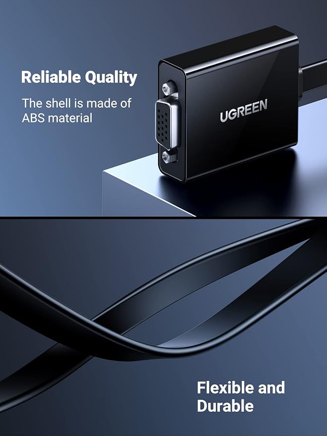 UGREEN Active HDMI to VGA Adapter with 3.5mm Audio Jack HDMI Male to VGA Female up to 1080P for PC Laptop Ultrabook Raspberry Pi Chromebook Black