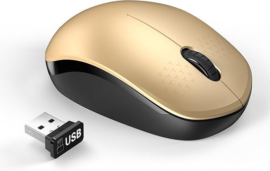 seenda Wireless Mouse for Laptop, 2.4G Noiseless Mouse with USB Receiver - Optical Tracking Portable Computer Mice for Chromebook, PC, Tablet, Windows System, 24 Months Battery Life - Black & Gold