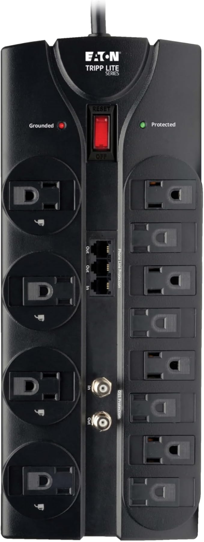 Eaton Tripp Lite TLP1208TELTV Home Theater Surge Protector Power Strip, 12 Outlets, Flat Plug 8ft Extension Cord, 2160 Joules| Coax and RJ11 Ports for Phone Land Line, TV, and WiFi Router Protection