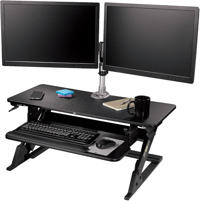 3M Precision Standing Desk Converter, Sit to Stand Ergonomic Work Station, Height Adjustable Desktop Riser, Black