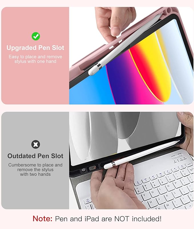 Hamile for iPad 11th 10th Generation Case with Keyboard - 7 Colors Backlit Wireless Detachable Folio Keyboard Cover with Pencil Holder for iPad 11-inch A16 2025 10th Gen 10.9 Inch 2022 (Light Pink)