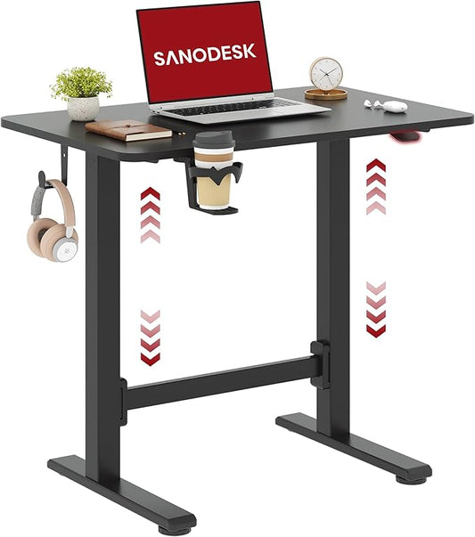 SANODESK Mobile Workstation Standing Desk with Gas-Spring Lift, Rolling Desk 32x20''Adjustable Height, One-Piece Desktop Workstation，Walking Pad & Treadmill Compatible, Portable Home Office