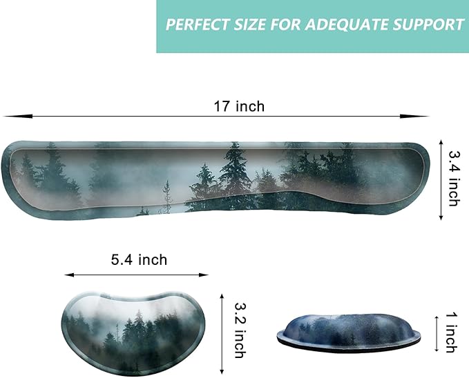 Keyboard Wrist Rest Mouse Wrist Support Set, Memory Foam Wrist Rest Pad for Computer Laptop Keyboard Mouse, Ergonomic Wrist Cushion Support for Typing Pain Relief, Gaming Home Office, Forest