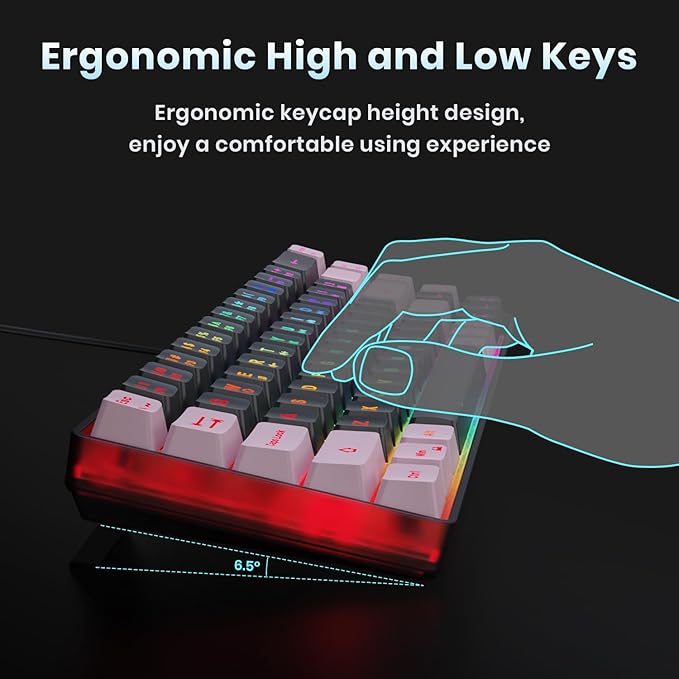 65% Gaming Keyboard, LED Backlit, Ultra-Compact Anti-Ghosting No-Conflict 68 Keys Membrane Gaming Wired Keyboard for PC Laptop Windows Gamer(Black-Pink)