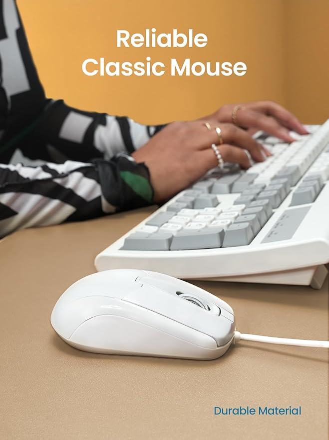 Perixx PERIMICE-209CW USB Type C Wired Optical Mouse - 4.9 Ft Cable - 1000 DPI - White