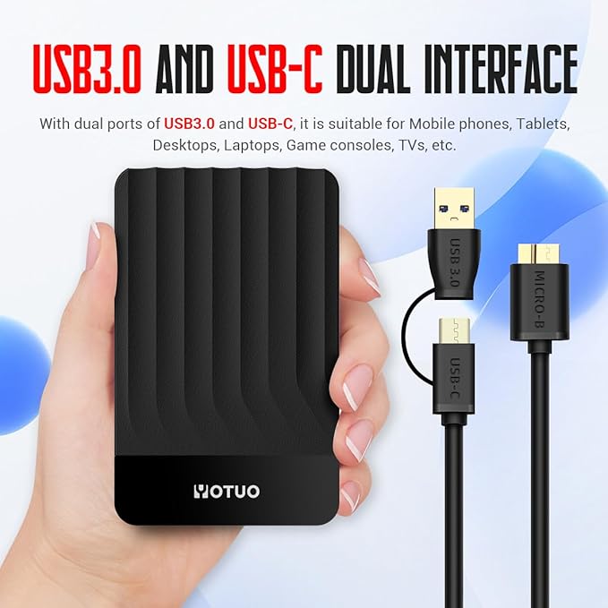 Portable External Hard Drive Storage Expansion Mobile HDD USB 3.0 USB-C for PC, Mac, Desktop, Laptop, PS4, Xbox One X/S, Xbox 360, Office & Game (Black, 1TB)