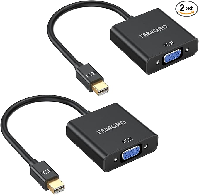 FEMORO Mini DisplayPort to VGA Adapter 2 Pack, Mini Display Port DP to VGA Cable Converter Male to Female (Thunderbolt and Thunderbolt 2 Port Compatible) Black